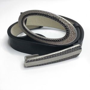 Black Leather Adjustable Belt with Oval Buckle